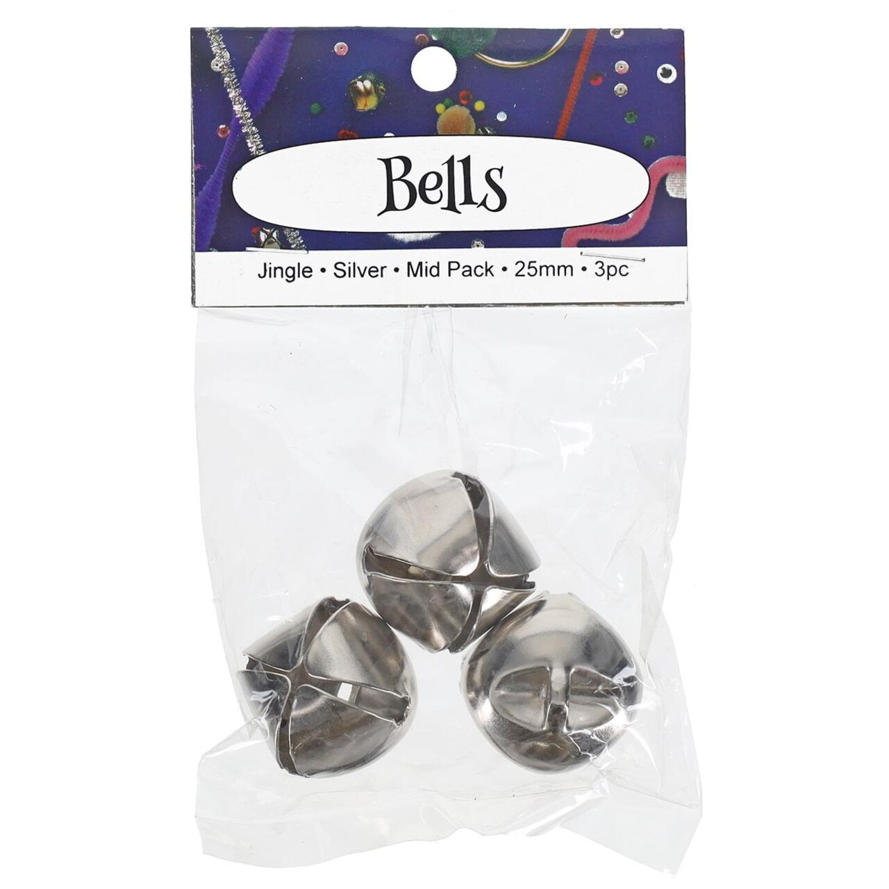 PA Essentials Jingle Bell Mid Pack – 25mm, 3pc, Silver, Small Bells For Crafts, Holiday Decorations, Sewing, Scrapbooking and Christmas Crafts, Jingle Bells For Crafting
